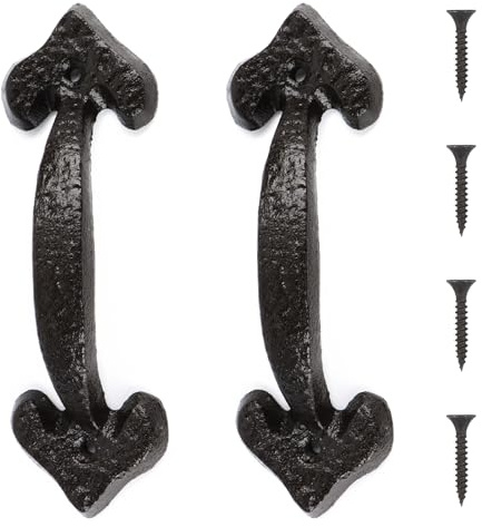 Wvu & Wvo Robuste Türgriffe aus Gusseisen, 2 Stück Scheunentor Griff, Dunkelbraun Gusseisen Schiebetürgriff, 17cm Long,Für Schuppentüren, Garagen, Schränke, Außentür