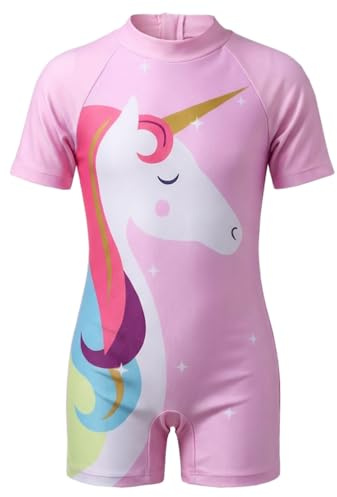 Moneric Girls Swimming Costume Kids One Piece Swimsuit Unicorn Swimwear UV Protection Zipper Bathing Suit Rash Guard Surfing Beachwear Pink Age 3-4 Year