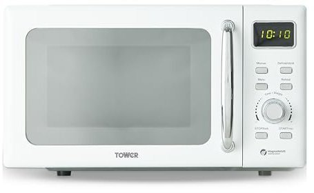 Tower Digital Microwave with Sleek Mirror Door, 800W, 20L, White & Chrome, T24041WHT