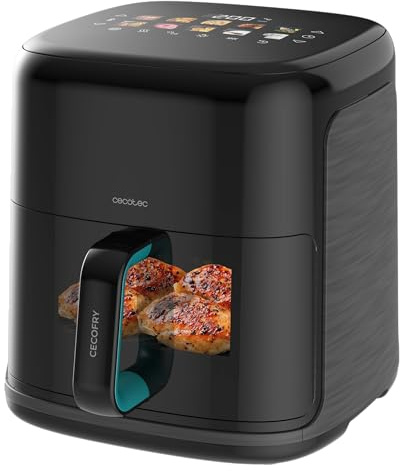 Cecotec Freidora de Aire sin Aceite 6,5L Plancha Grill con 4 Resistencias Ahumador Integrado Air Fryer Cecofry&Grill Smokin'Prime 6500. 2200W, Pared Divisoria Móvil, 40-20ºC, 10 Menús