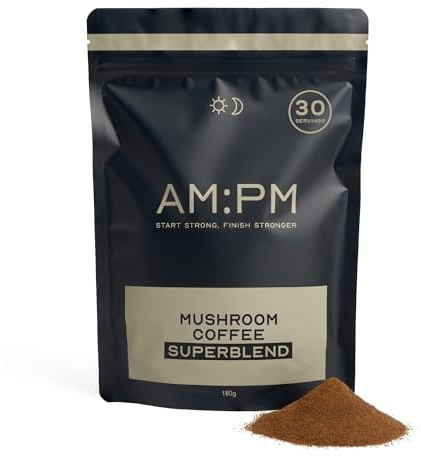 AM:PM Nutrition Mushroom Coffee - Lion's Mane, Reishi & Cordyceps Organic Coffee Alternative - Healthy Energy & Focus Boost - A Blend of Arabica & Robusta with Functional Mushrooms - 30 Servings