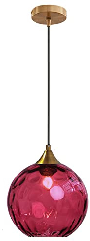 MZStech 20cm Wine red Globe Glass Pendant Light Bronze Gold Base with Glass Ball Hanging Ceiling Lamp for Kitchen Island Dinning Room and Bedside (Wine red)
