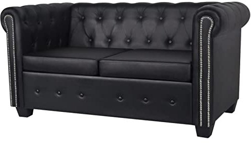 Gecheer Chesterfield-Sofa 2-Sitzer Loungesofa Polstersofa Lounge Couch Sofagarnitur Vintage Couch Bürosofa Polstermöbel Stilsofa Couchgarnitur Polstersofa Kunstledersofa Kunstleder Schwarz