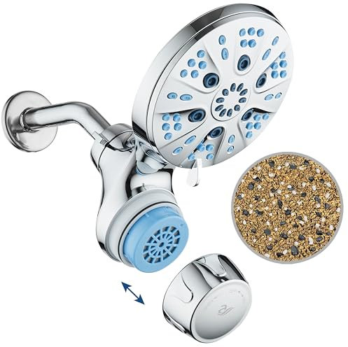 6 Way 6 Luxury High Pressure Rain Shower with Built-in KDF Skin and Hair Shower Filter, ON/OFF Filtration Modes, Instant Refill Cartridge, Nozzles and Cartridge for