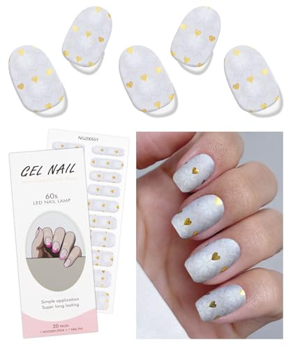 JMEOWIO Nagelfolie Goldenes Schwarzes Herz Gel Nail Nagelfolien Selbstklebend Nagelsticker Uv Härtend Dekoration Nageldesign Zubehör