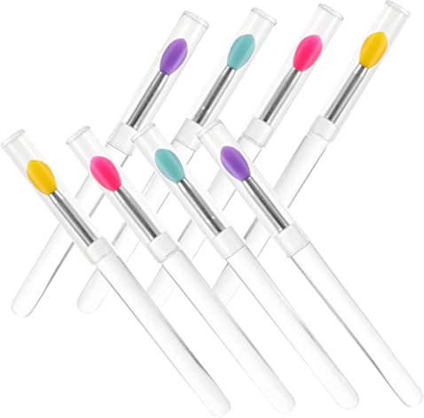 DRESSOOS 8pcs Silicone Lip Applicator with Covers Dustproof Skin-friendly Lipstick Brushes for Even Application of Lip Color and Liquid Cosmetics in Pink Yellow Green and Purple