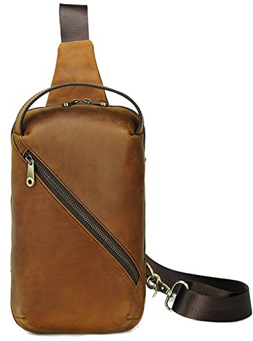 BHBYAFASH Crossbody Brusttasche, Männer Schlinge Rucksack Vintage echte Leder -Chest -Tasche 7,9 -Zoll -Tablette Schulter -Crossbody -Tasche Sport Wanderfahrten Fahrtacktack