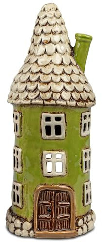 formano Windlicht Haus 12 x32 cm Steinzeug Handbemalt Teelicht Haus Deko Laterne - Dekoratives Windlichtt