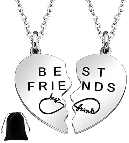 JEYORZY 2Pcs Edelstahl BFF Halsketten Freundschaftskette Beste Freunde Mädchen Halskette verziert für Mädchen Geburtstagsgeschenke Anhänger Kette Geschenke (Silber)