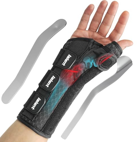 Lalent Muñequera con férula de metal para pulgar para túnel carpiano, artritis, tendinitis, esguinces, férula de muñeca para pulgar gatillo, se adapta tanto a mujeres como a hombres (mano izquierda, S
