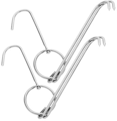 IMIKEYA 2pcs Stainless Steel Meat Hooks Heavy Duty BBQ Grill Double Hooks for Grilling Smoking and Roasting Versatile Cooking Tool for Chicken Duck and More