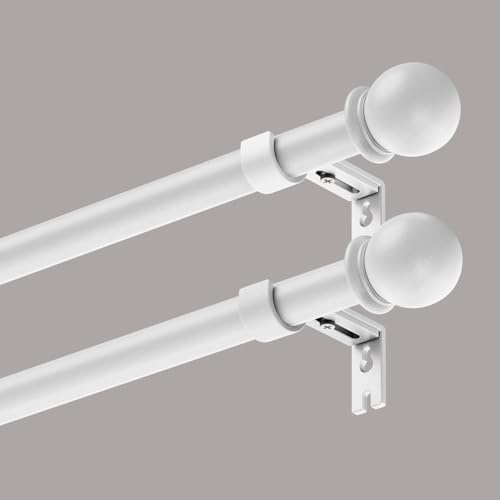 2-Pack White Curtain Rod Adjustable Telescoping 1 Inch Diameter 16-48 Inch Heavy Duty Metal Window Rod with Extendable Mounting Brackets Finish Home Decor Easy Install Bedroom Living room