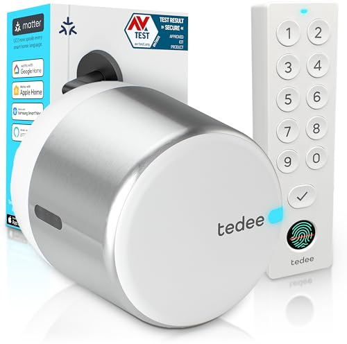 Tedee GO2 Alu Cerradura Inteligente Retrofit para La Puerta, Cerradura Digital con Bloqueo Automático y App, Seguridad Smart lock Acceso sin Llave | Alexa, Google Home, Apple, SmartThings | Matter