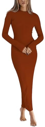 LACOZY Autunno Manica Lunga Midi Abito Sexy Aderente Aderente Matita Abiti Formale Cocktail Matrimonio Abiti Abito Lungo, Marrone, L