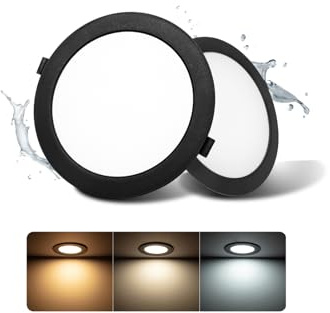 Pack 2 LED Techo Empotrable Negro 16W 3 Tonos 1400lm Agujero Ø145-160mm | Grebeam Downlight LED 160mm 16W Equiv. 150W Halógenos IP44 Ultrafino 30mm de Fondo 3000K/4000K/6000K para Baño y Salón