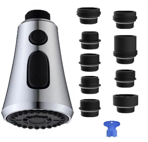 Kitchen Faucet Head Replacement,3-Function Sink Spray Nozzle Pull Out Kitchen Fixtures Replacement Shower Head for Kitchen Bathroom Mixer Tap Faucet Replacement Part,Chrome Finish