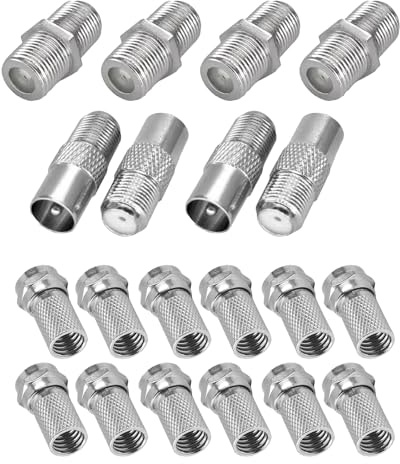 strrng 20 Pcs Coaxial Cable Connectors,Micro Screw TV Aerial Connector,Waterproof Aerial Connectors,Satellite Cable Connector,F TypeConnector,for Satellite and TV Aerials Cables Adapter(Silver)