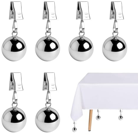 INQUIRLLY 6 er Pack Stabile Tischdecken Gewichte, 68g Extra schwere Rostfreie Edelstahlkugeln mit Clips Tischdeckengewichte für Outdoor Gewichte für Vorhänge Geeignet für Tischdecken, Vorhänge usw