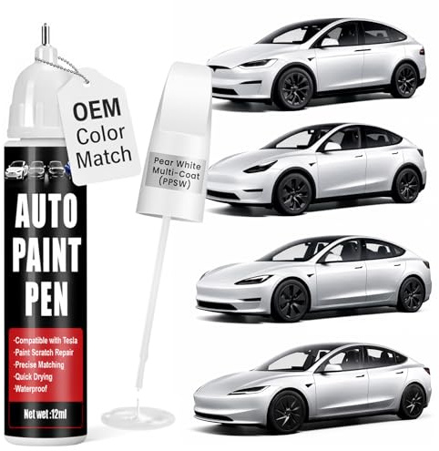 Touch Up Paint for Cars (Pearl White Multi-Coat PPSW), Compatible with Tesla Model Y/3/X/S, 0.4 fl oz Color Accurate 2-in-1 Car Paint Scratch Repair Pen, Easy to Use, Fast-Drying, Long-Lasting