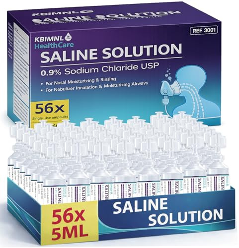 0.9% Saline Solution | Saline Solution for Inhalation & Nasal Irrigation | 0.9% Concentration l 56 Vials 5ml Unit Dose
