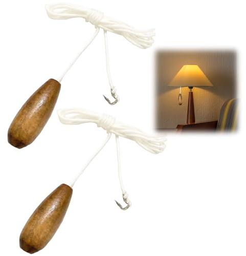 Yupaluz 2 Pcs Bathroom Light Pull Cord Handle,Wood Light Pull Handle With 150cm Extension, Light Pulls For Bathroom,Fan Switches & Light