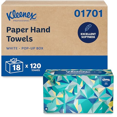 Kleenex Professional Paper Hand Towels, Bulk (01701), Premium Absorbency Pockets, Pop-Up Box, White (18 Boxes of 120 Sheets, 2,160 Sheet Total)