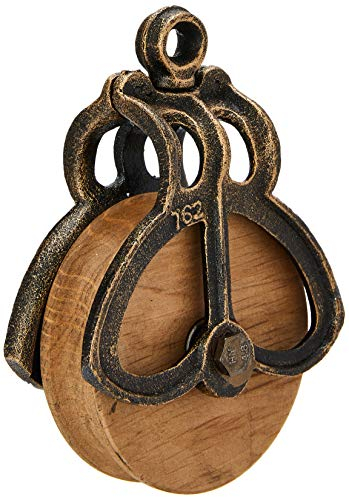 Design Toscano Puleggia Agricola Vintage Decorazione industriale, ghisa e lengo, nero, Media 17,75 cm