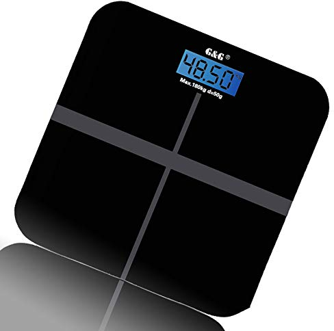 G&G A6 180kg/50g Personenwaage 30X30 cm DESIGN Digitalwaage AAA Batteriebetrieb GLAS Scale (Schwarz-Kreuz)