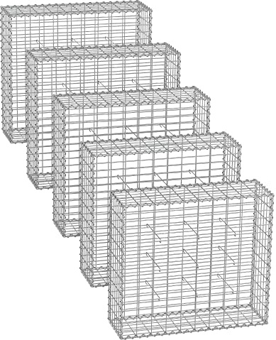 SONGMICS Gabion Baskets, Metal Gabion Cages with 5 x 10 cm Mesh for Stones, Galvanised, Garden Decor Wall Partition, 100 x 90 x 30 cm, Set of 5, Silver GGB593V1