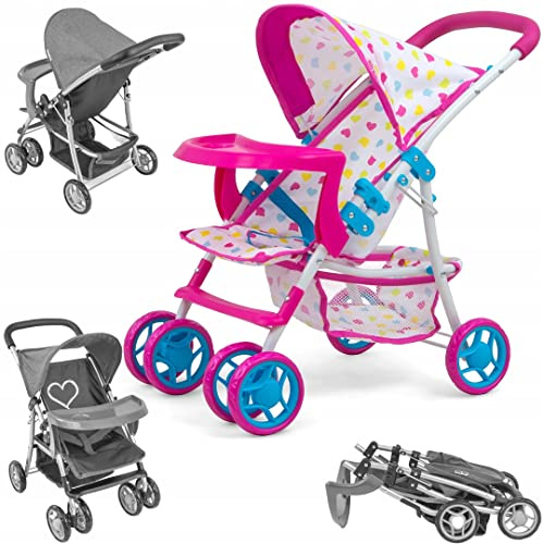 Milly Mally Cochecito plegable Kate para niñas a partir de 3 años con capota, ruedas de espuma, correas Candy
