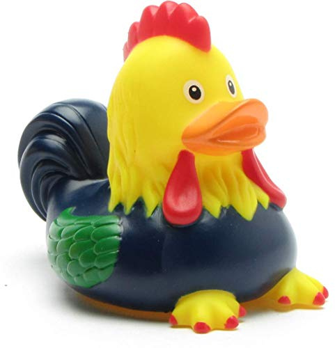 Badeente Hahn I Quietscheente Hähnchen I L: 11,5 cm I inkl. Badeenten-Schlüsselanhänger im Set