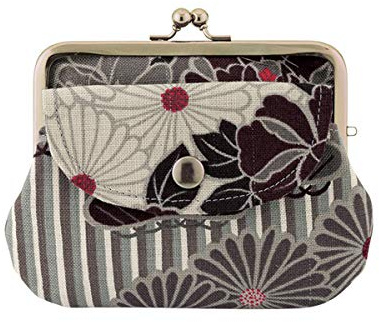 [NOREN] Japanisches Design Geldbörse mit Bügelverschluss (RetroFlower - Schwarz) Kiss Lock/Mit Inneneinteilung Außentasche