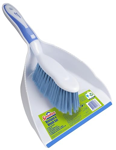 Spontex Dustpan & Brush Set | Large Capacity Dustpan | Durable Bristles & Easy-Sweep Rubber Blade | Compact Storage | Lightweight Design