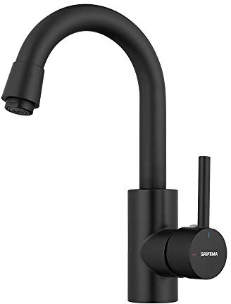 GRIFEMA Robinet Lavabo Salle Bain Monocommande Haut Pivotant à 360°, Laiton, Eau Chaude et Froide Disponible, Aérateur Démotable, G1002B