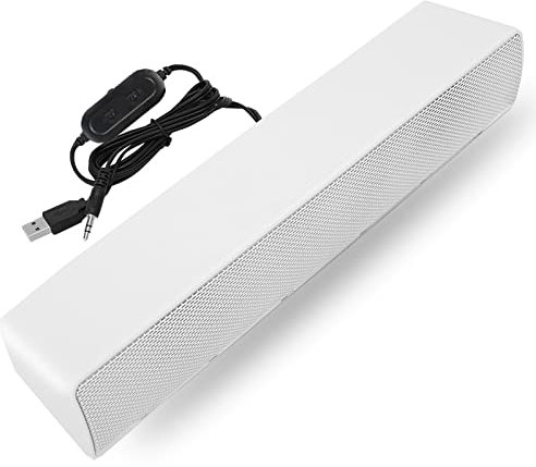 Barra de sonido para PC, altavoz estéreo portátil con cable USB, entrada de 3,5 mm, reproductor de música, graves sin pérdidas, caja de sonido envolvente para computadora de escritorio, TV(Blanco)