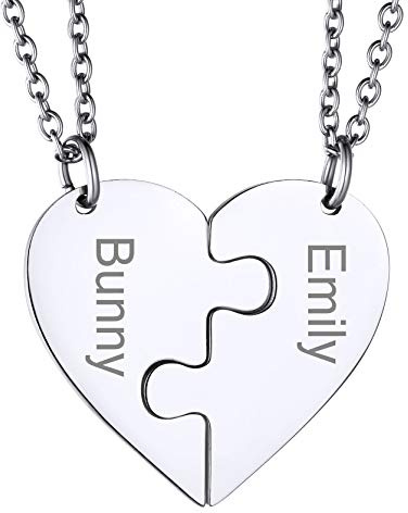 GoldChic JEWELRY Collar Pareja Piezas Compartidas Colgante Corazon Bff para 2 Acero Cadena Personalizada