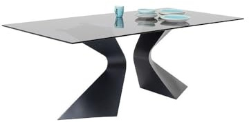 Kare Design Tisch Gloria, Schwarz, Rechteckiger Esstisch für 6-8 Personen, Esszimmertisch, Besprechungstisch, Tischplatte aus Sicherheitsglas, Stahl, 200x100 cm (LxB)