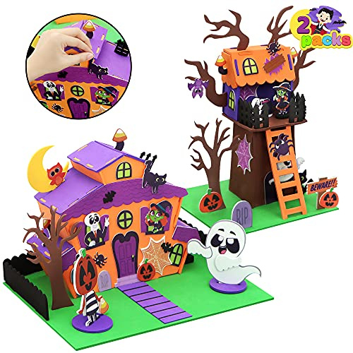 JOYIN 2 Stück Halloween 3D Bastelset für Kinder - Schaumstoff Spukhaus, Baumhaus und Kürbis Spukhaus - Kunst und Bastelset für Partydekoration und Gastgeschenke