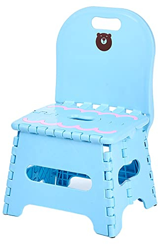 Kunststoff Klappstuhl Dicker Klapphocker Kunststoff Rückenlehne Tragbar Zuhause Stuhl Kreative Kindergarten Kleine Bank Kinder Klapphocker Mit Bär Muster Griff Design, Blau