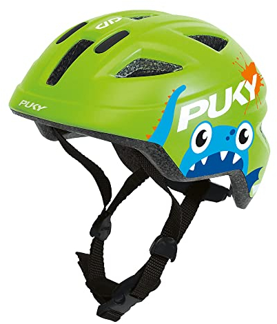 PUKY PH 8 Pro-S | Fahrradhelm für Kinder | Größe S - 45-51 cm | mit integriertem Insektenschutz | Farbe Kiwi mit Monster-Design