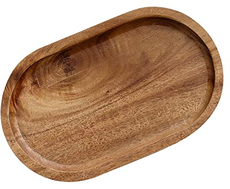 Folpus Assiette Ovale en Bois D'acacia pour Repas, Dessert, Assiette de Présentation, Plateau de Service. Nettoyage Facile et Réutilisable