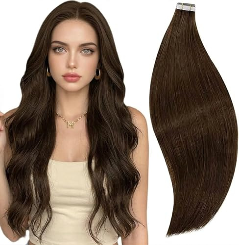 RUNATURE Tape in Extensions Echthaar Braun 25cm 20pcs 30g #4 unsichtbar | Nahtlose Remy Tapes In Warmem Braun – Hitzebeständig, Pflegeleicht. Natürlicher Glanz, Atmungsaktiv, Federleicht.