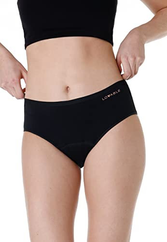 Lovable Slip Assorbente Lavabile Midi Dry Panties Donna, Nero, XL