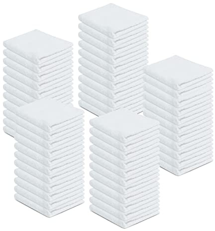 ZUPERIA 100% Cotton Terry Towels Cleaning Cloths, Pack of 50 (12 x 12) Multipurpose, Highly Absorbent, Reusable Cotton Rags, White Bar Towels & Cleaning Rags for Everyday Usage (White)
