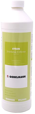 GODELMANN Steinreiniger außen | Grünbelag-Entferner | Entfernt Moos, Algen & Schimmel von Pflastersteinen, Terrassen & Mauersteinen | säure- und chlorfrei 1,0 l