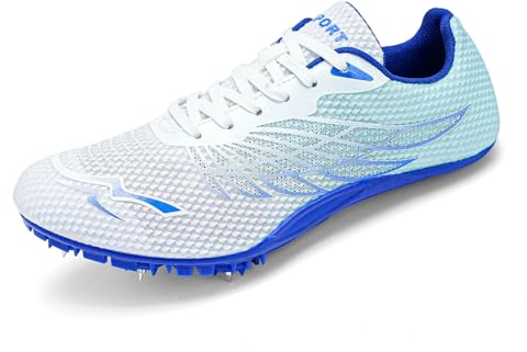 WESHIRUN Track and Field Shoes for Men Women 8 Spikes Boys and Girls Kids Running Racing Shoes Blue