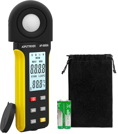 Digital Luxmeter, AP-5000A Belichtungsmesser, misst die Beleuchtungsstärke 0,1–400.000 Lux (0,1–40.000 FC), Fußkerzen-Luxometer mit Datenprotokollierung für Pflanzenwachstums-Aquarien