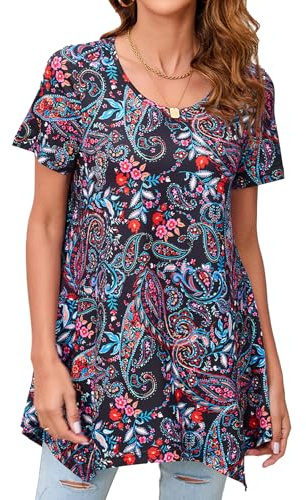 Enmain Damtunika, skjorta, långärmad/kortärmad blus, tunika, blommor, lång skjorta, ledig, elegant 3/4 ärmar rund hals, långärmad blus, tunika, toppar för kvinnor S–3XL, 3XL