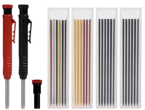 Funnytek Tieflochmarker, 2.8mm Tischler Bleistifte Set 3 Stück Set | mit 26 Bleistiftminen (Eingebauter Anspitzer) Zimmermannsbleistift für Holzbearbeitung, Baustelle,Handwerker