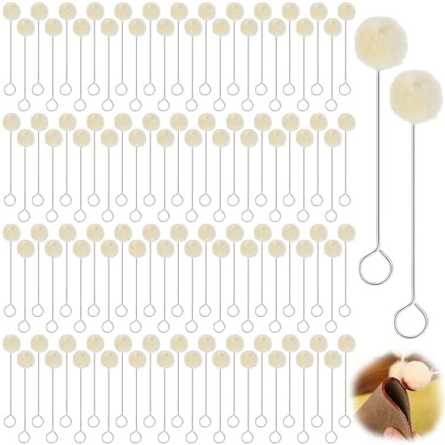 XSHAO® 100 Stück Wolle Daubers Ballpinsel, Wollknäuel mit Metallgriff 15 cm Wollpinsel-kugelpinsel Lederfärbewerkzeug für Färben, Kleben und DIY Basteln
